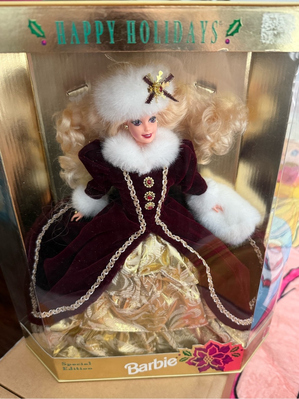 1996 Special Edition Holidays Barbie in Gold and Burgundy Gown NRFB